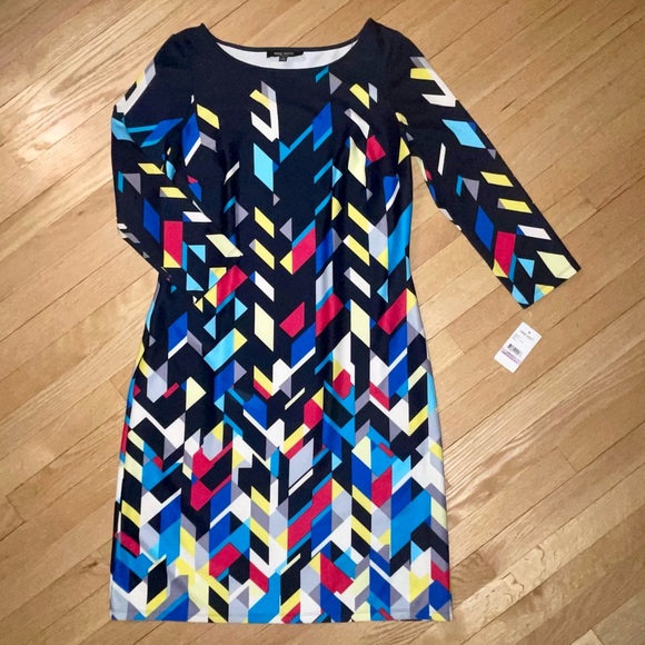 Nine West Women’s Dress 3/4 Sleeve Multicolor Abstract Print Size 6 NWT - Picture 5 of 7